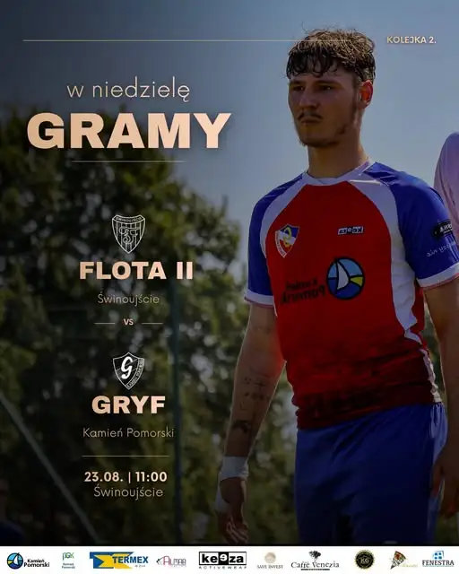 Gryf Kamień zagra na wyjeździe z Flotą II Świnoujście w niedzielę