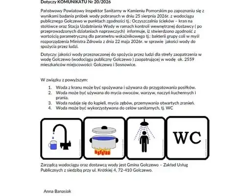 Woda w Golczewie znów zdatna do picia – Sanepid wydał pozytywny komunikat