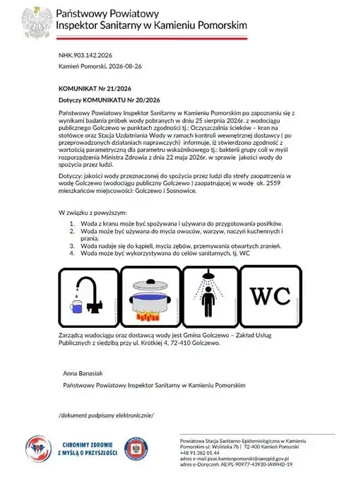 Woda w Golczewie znów zdatna do picia – Sanepid wydał pozytywny komunikat