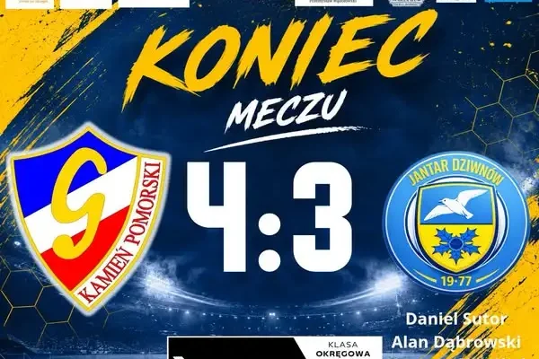Jantar Dziwnów bez punktów w Kamieniu Pomorskim – przegrana 3:4 mimo walki do końca