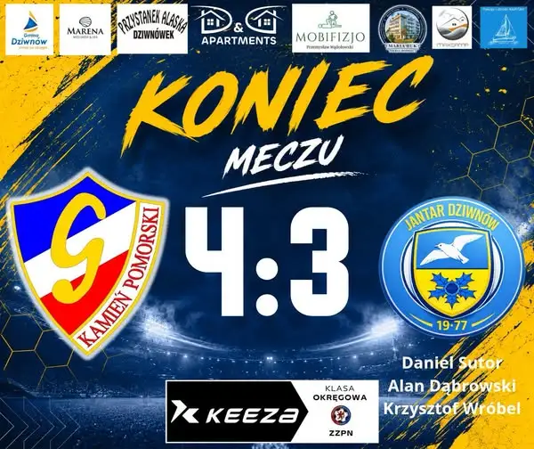 Jantar Dziwnów bez punktów w Kamieniu Pomorskim – przegrana 3:4 mimo walki do końca