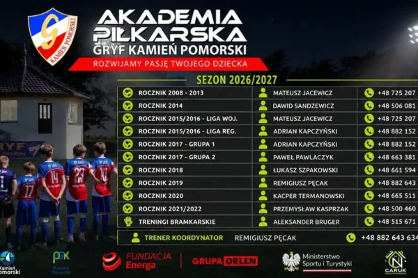 Rusza sezon 2026/2027 w Gryfie Kamień Pomorski – nabór do grup dziecięcych i młodzieżowych