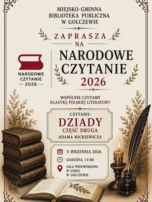 Narodowe Czytanie 2026 w Golczewie: Wspólne czytanie „Dziadów” już 5 września