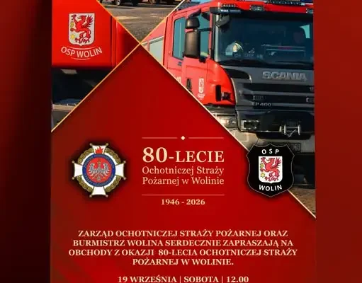 Jubileusz 80-lecia Ochotniczej Straży Pożarnej w Wolinie – zaproszenie na sobotnie obchody