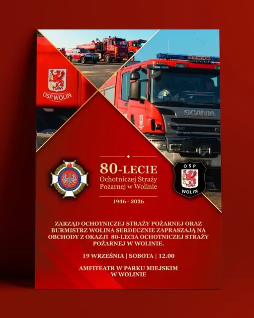 Jubileusz 80-lecia Ochotniczej Straży Pożarnej w Wolinie – zaproszenie na sobotnie obchody