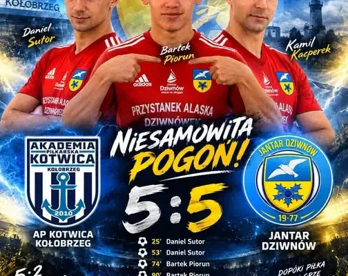 Jantar Dziwnów odrobił trzy bramki w końcówce i wywiózł punkt z Kołobrzegu
