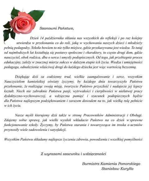 Dzień Edukacji Narodowej w Kamieniu Pomorskim – nagrody burmistrza dla nauczycieli